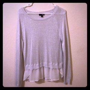 Ana off white sweater with sheer peplum lower hem